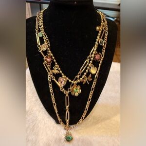 Betsey Johnson Elegant Gold Multi-Color Charm Necklace